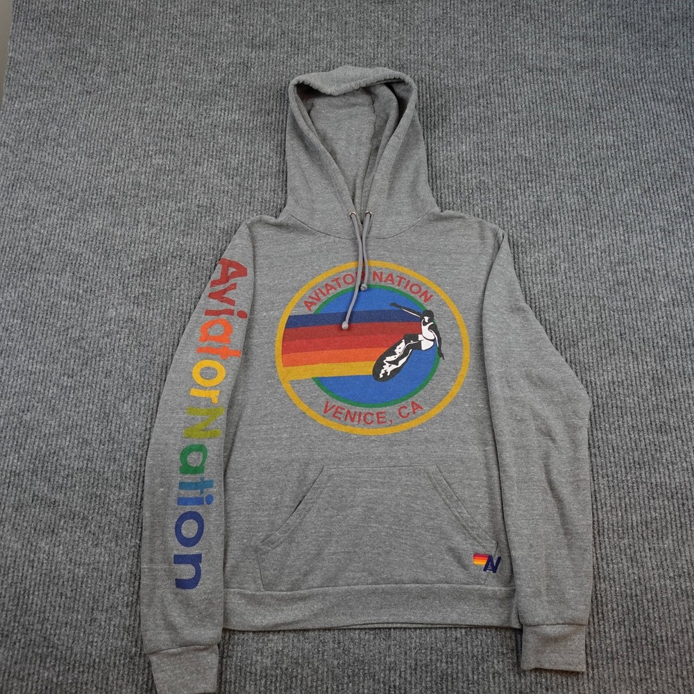 Aviator Nation Hoodie Womens Medium Gray Fleece Pullover Surfer Venice CA